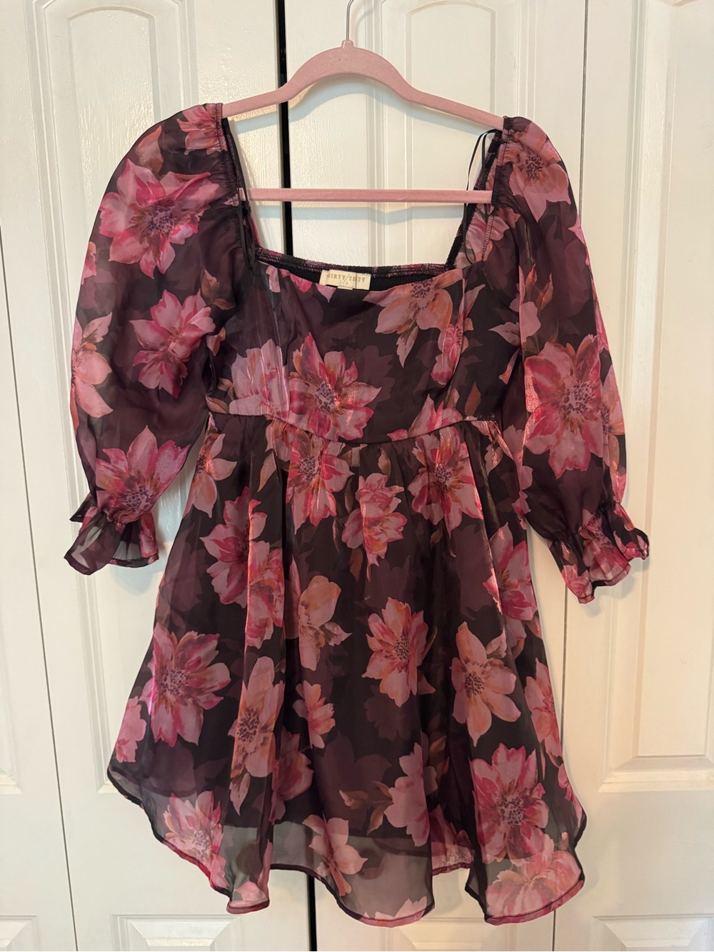 Floral Square-Neck Chiffon Tunic Top - Pink Floral
